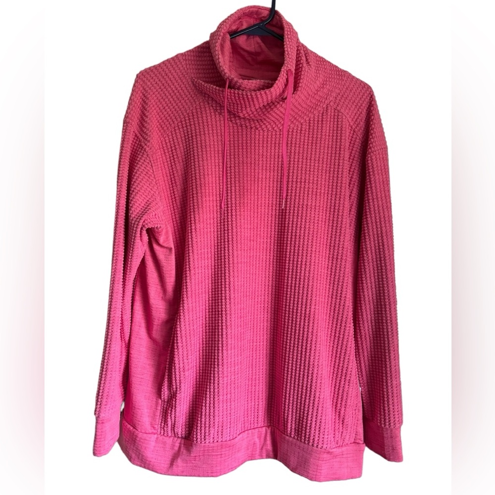 Columbia Women’s Pink Waffle Popover Long Sleeve Top Cowl Neck Top Size Large